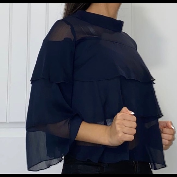 Black Chiffon Flowy Shirt - Picture 3 of 3